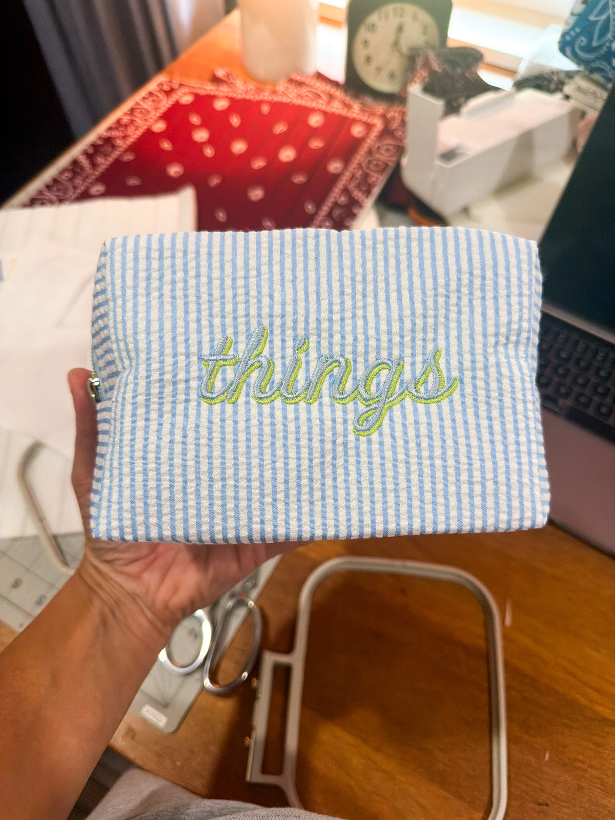 Embroidered Large Zipper Bag